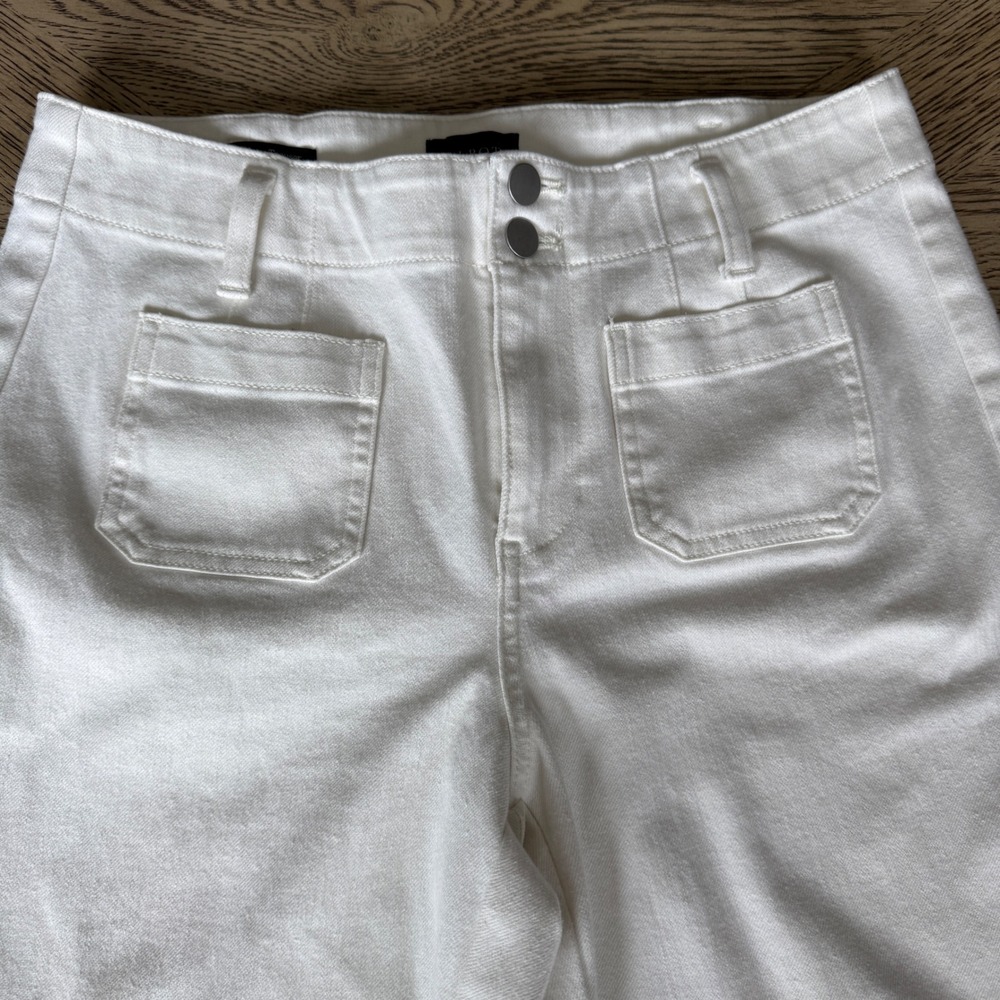 Talbots Womens White Wide Leg Patch Pocket Denim Pants High Rise Size 8P - Picture 2 of 10